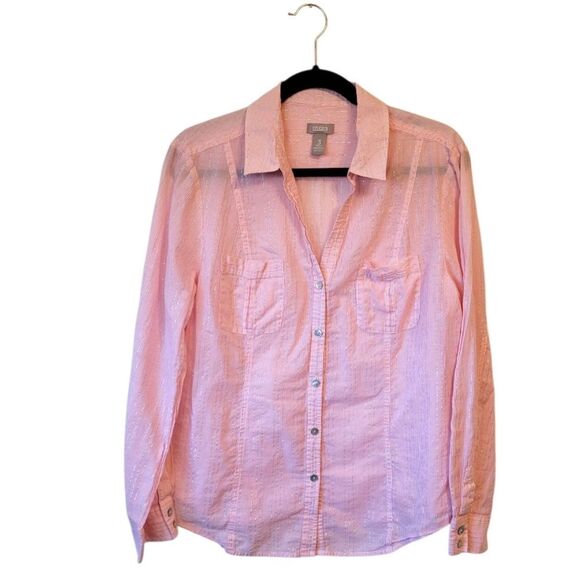 Chico's Women's Light Pink Metallic Stripe Button Down Shirt Size 3/XL - Picture 1 of 5